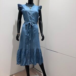 Nanette Lepore Chambray Button-Front Midi Dress in Denim Blue